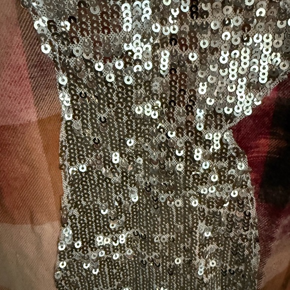 Blleached Red Plaid Button-Up Flannel with Sequin Reindeer, Size 2X - Picture 6 of 13